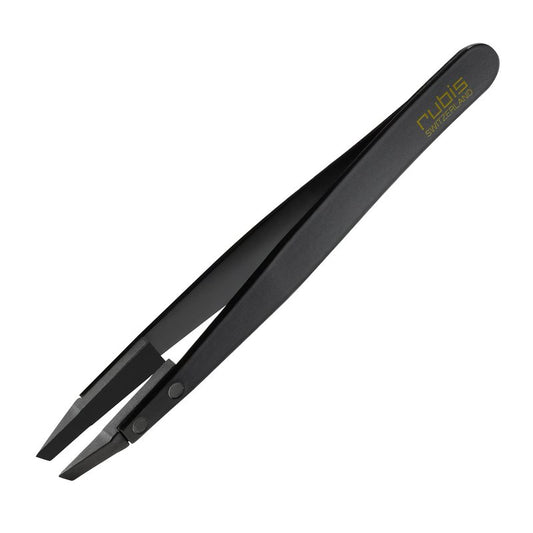 Rubis Classic Techno Stainless Steel Tweezers for Precise Eyebrows and Hair Removal Slanted Polymer Tips, 1KS104, Black,Rubis Switzerland Swiss Made World Renowned Precision