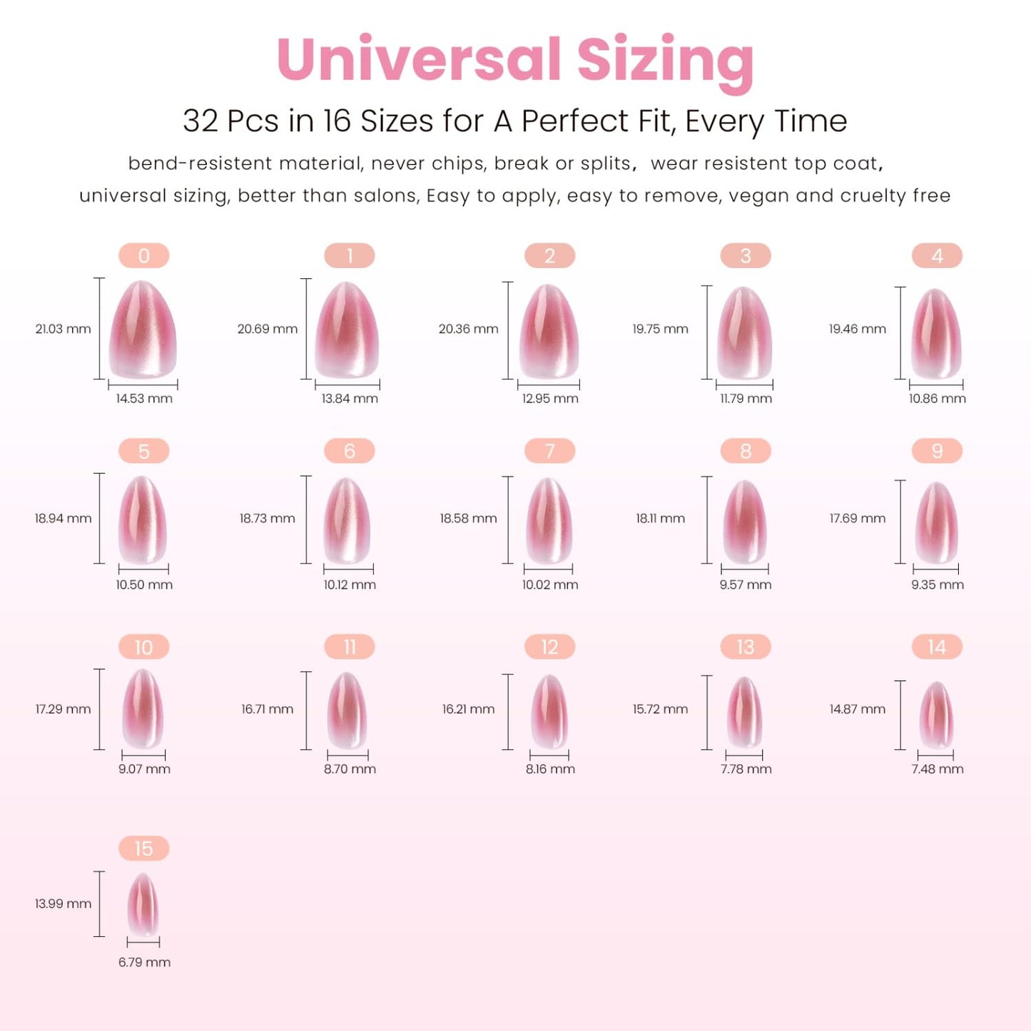Nail Reformation Press On Nails, Sakura | Blushing Pink Ombre Short Almond Fake Nails with Velvet Finish, Salon Quality, Reusable Stick On Nails in 16 Sizes - 32 Nail Kit with Glue, Gifts for Women