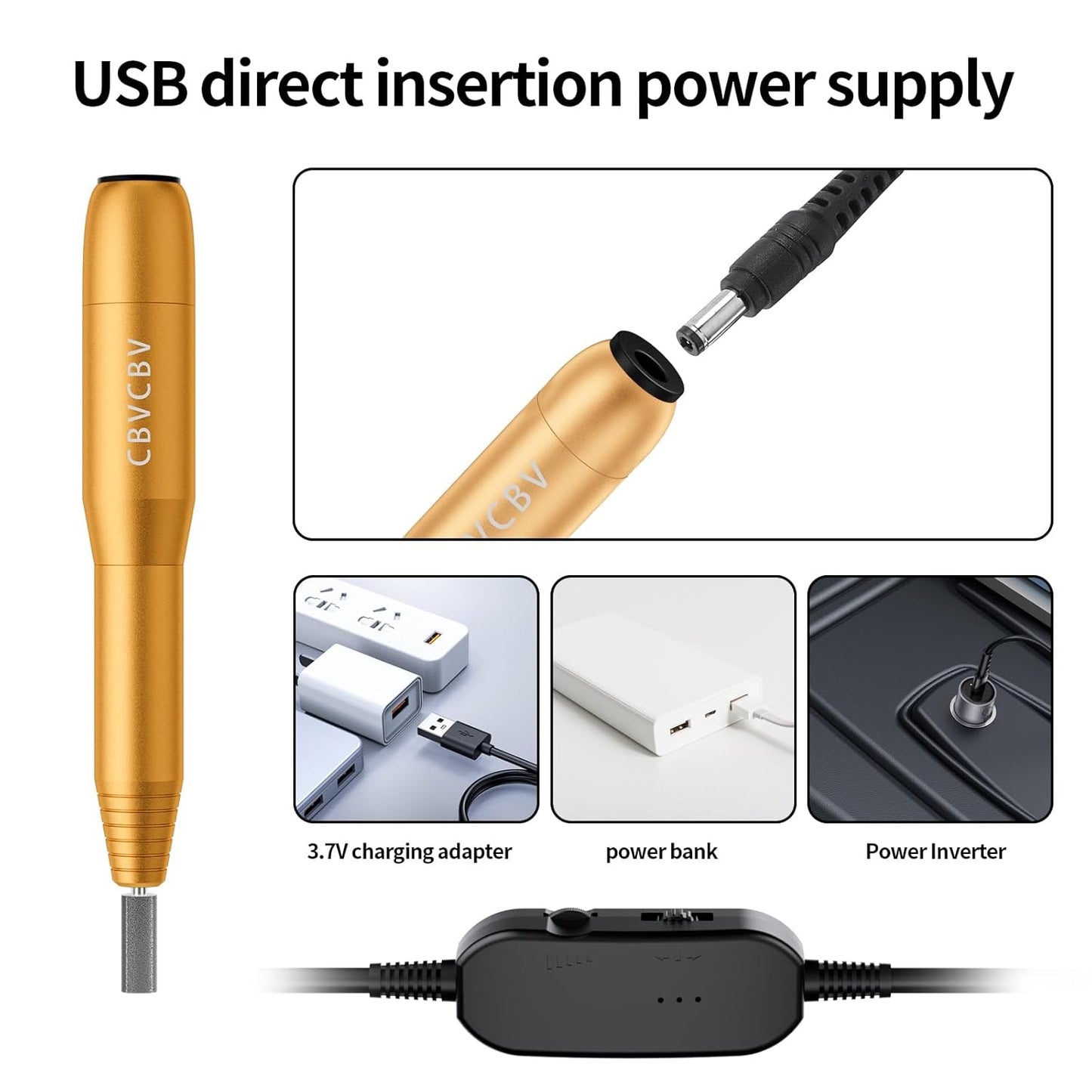 Electric Nail Drill Kit - Variable Speed Control for Acrylic & Gel Nails | 6 Grinding Bits, Quiet Operation (Gold)