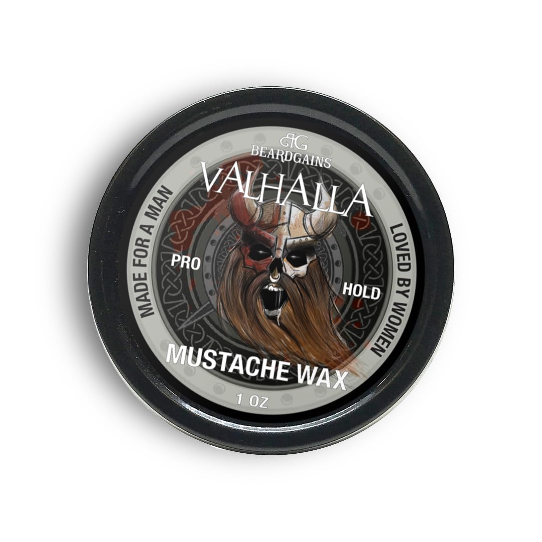 Beard Gains Strong Competition Pro Hold Mustache Wax 1oz - Style, Mold, and Tame Moustache - Organic and Natural (Valhalla White)