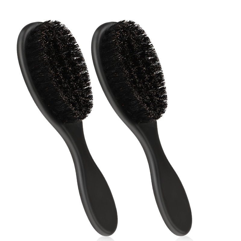 2 Pcs Hair Brush, Barber Brush, Slick Back Brushes Beard Fade Styling Comb Kit with Soft Bristles, Neck Duster Cleaning Brushes for Men, Cutting Shaving Accessories Grooming Tools with Handle (Black)
