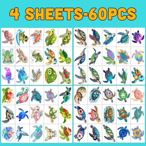 Kids Turtle Temporary Tattoos Ocean Party Favors, Fun Marine Themed Gift