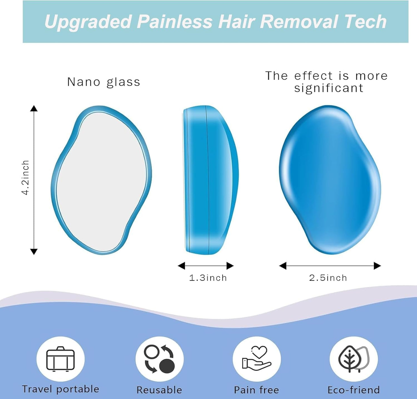 2PCS Crystal Hair Eraser for Women Reusable Hair Remover Stone, Painless Crystal Hair Remover for Women and Men, Magic Painless Exfoliation Hair Removal Tool (QC and Blue)