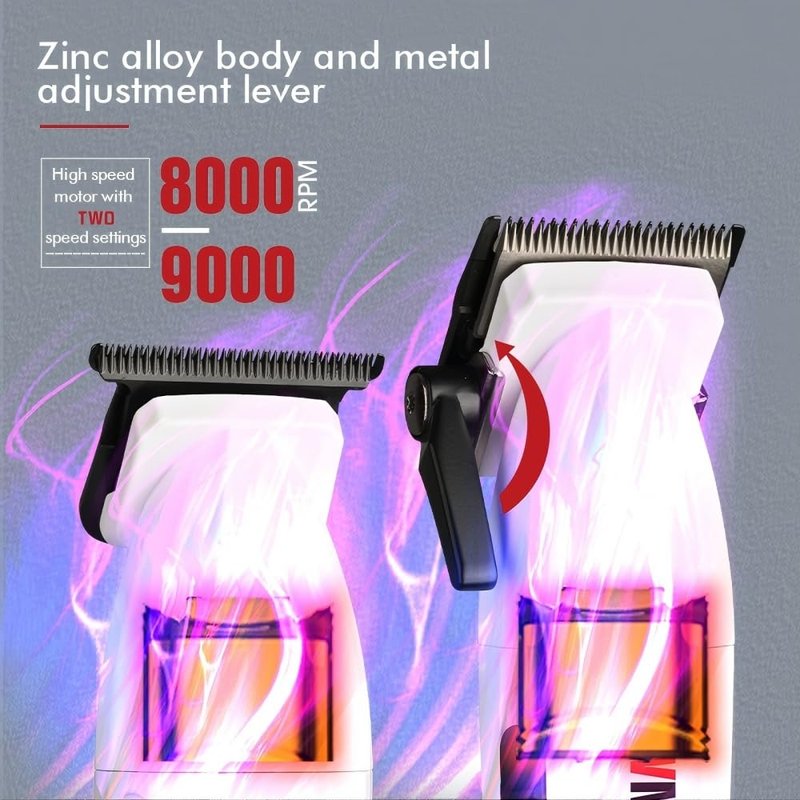 WMARK Professional 9000 RPM Hair Clipper & Trimmer Set for Men & Barbers - Zinc Alloy, Ergonomic Design, Complete Accessories, Gift Box NG-8632KIT