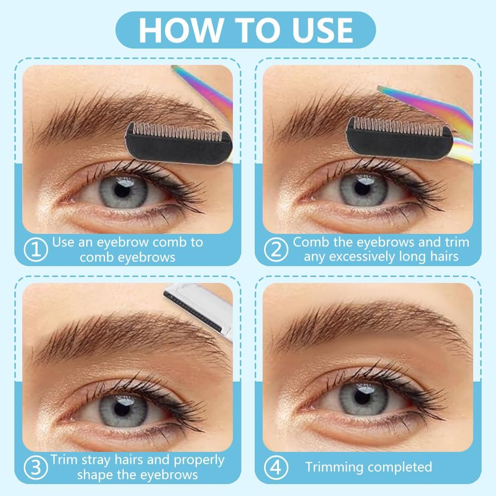 Eyebrow Trimmer Scissors - 2-in-1 Precision Stainless Steel Grooming Tool | Portable Black Eyebrow Cutter for Men & Women