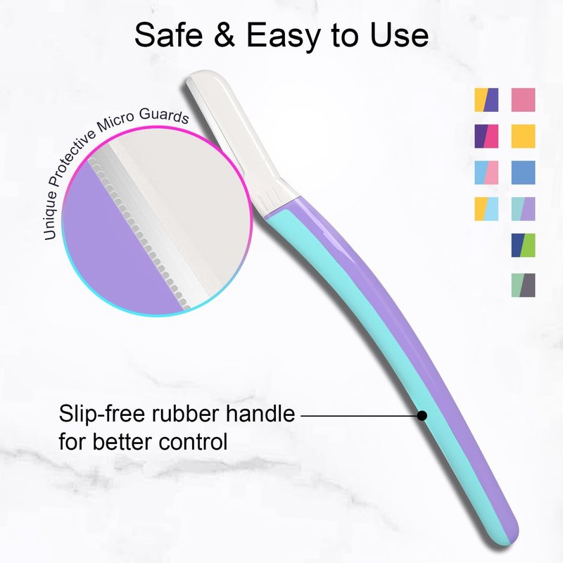 THURLADY Dermaplane Razor, Face and Eyebrow Razors for women, Exfoliating Facial Razor & Dermaplaner, Skin Care Tool for Smooth Skin, Gentle Exfoliation & Facial Hair Removal, (12 pcs, Wisteria)