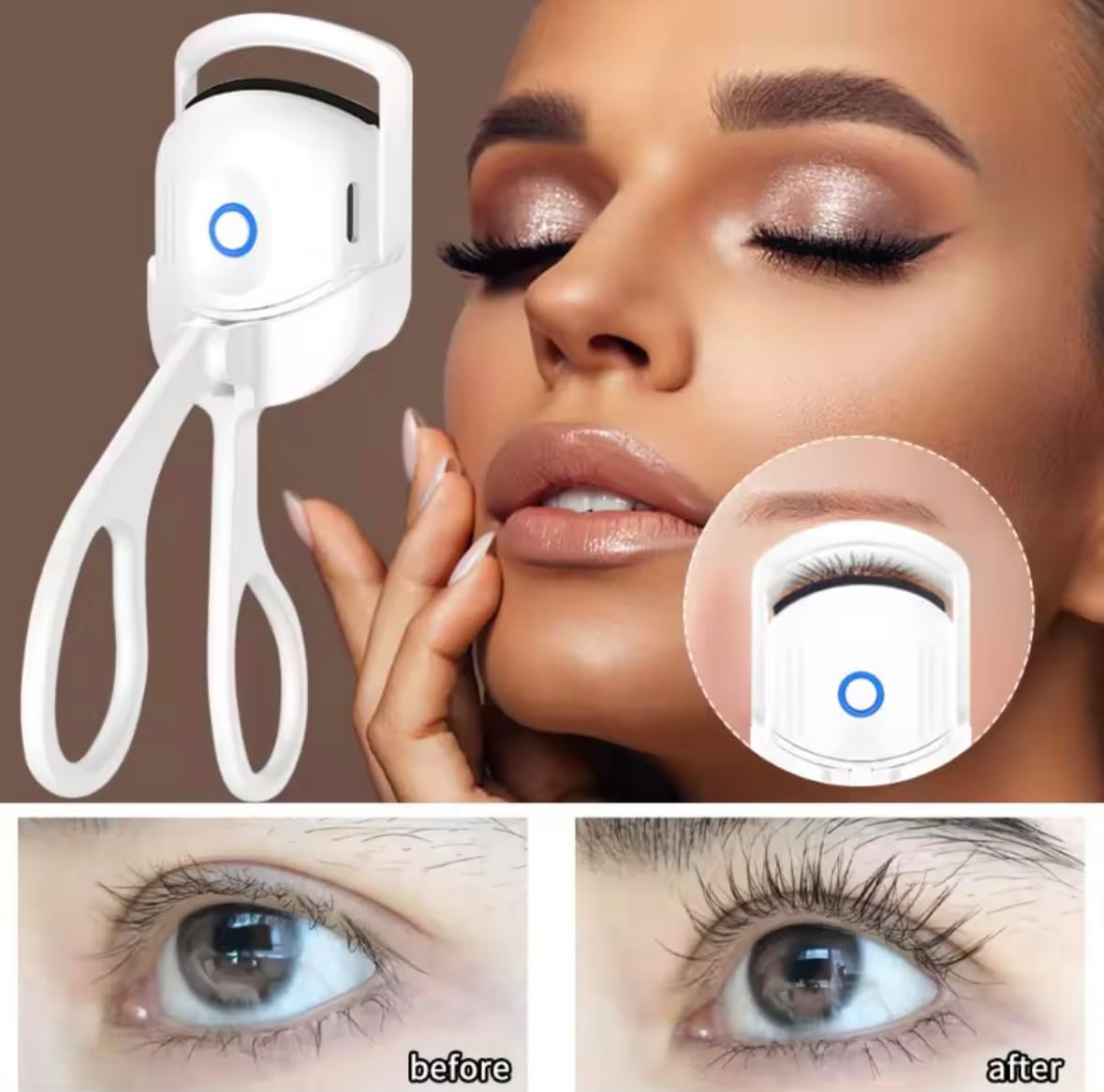 Heated Eyelash Curler - Instant Lash Lift, Type-C Rechargeable, Travel-Friendly | Adjustable for Natural, Glossier Lashes - White