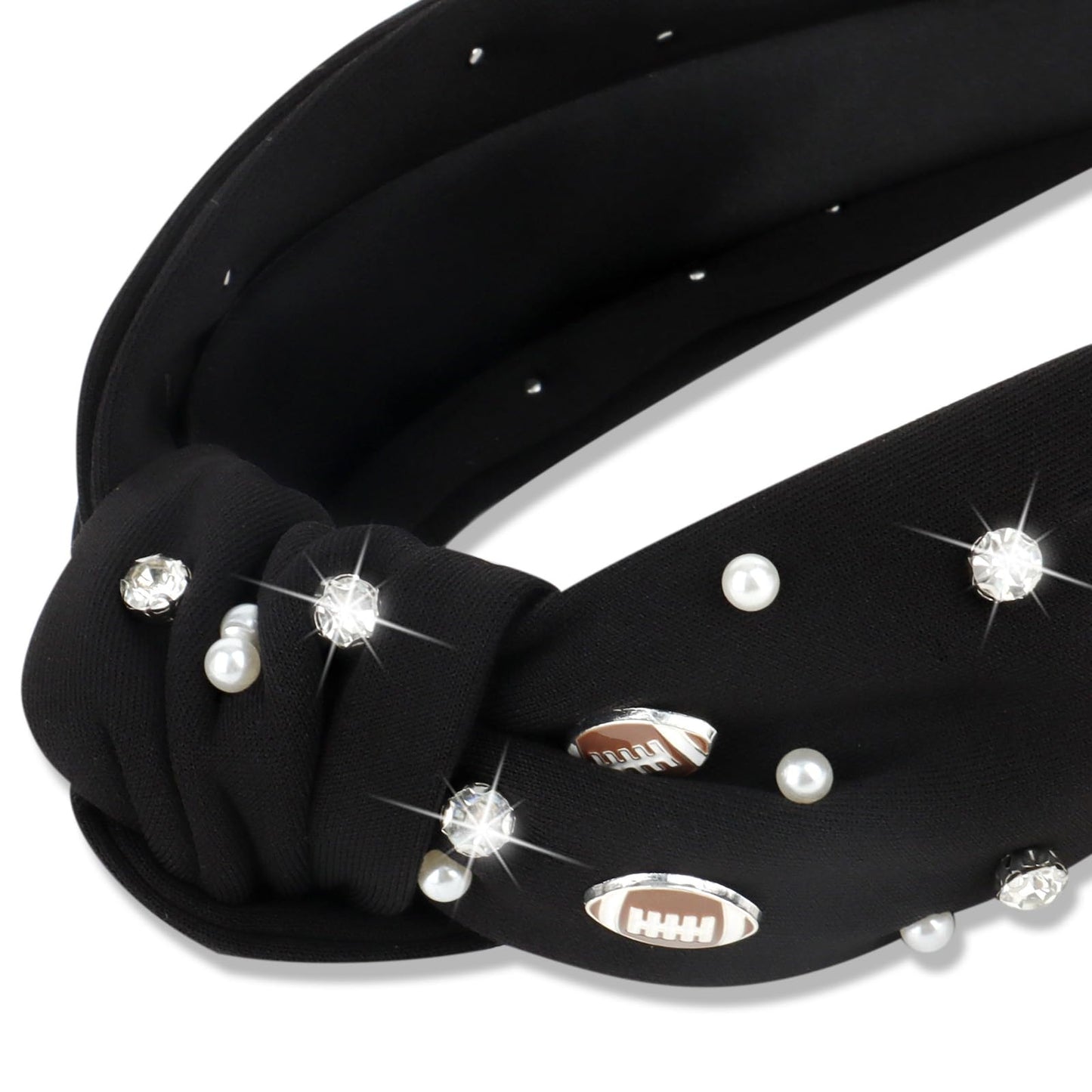 CIEHER Football Knotted Headband for Women Crystal Baseball Headbands Fun Sports Team Game Day Twisted Knot Hairband Spring Summer Football Hair Accessories for Baseball Fans Black Football Headband