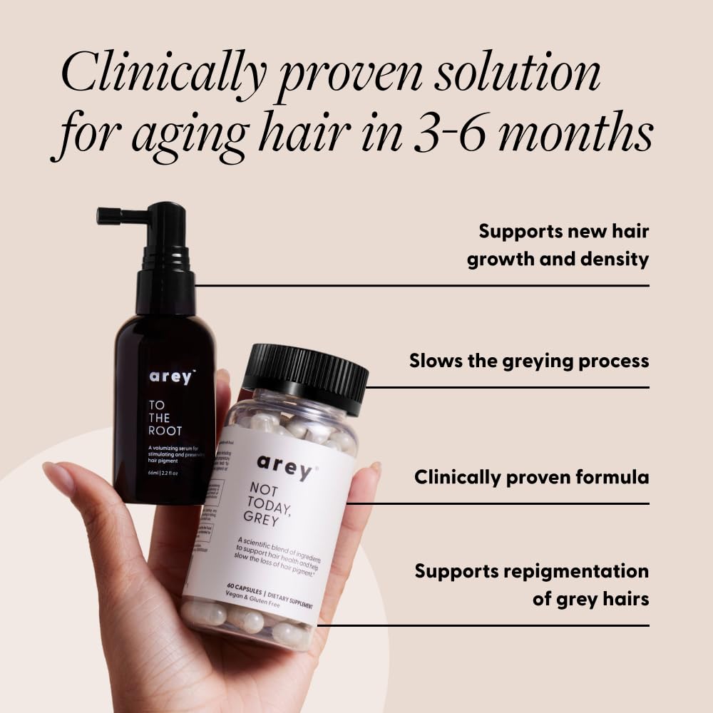 Arey Daily Hair Serum & Supplement for Thicker, Fuller Hair - Slows Grey Growth in 3-6 Months | Biotin & Vitamins (1 Month)