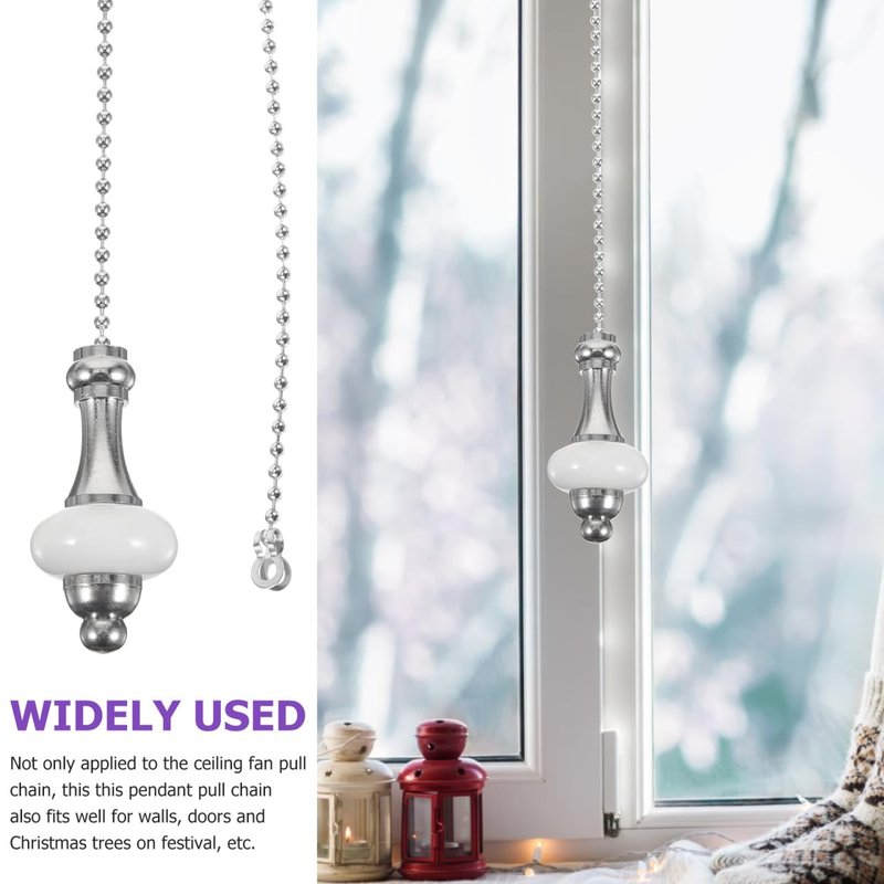 POPETPOP 33.6 Inch Ceiling Fan Pull Chain - White Ceramic Pendant Light Extender, Decorative Extension for Ceiling Light Lamp Fan Chain - Easy to Install