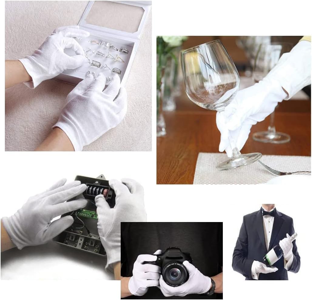 White Cotton Work Gloves - 24 Pcs Stretchable Safety Gloves | Medium Size