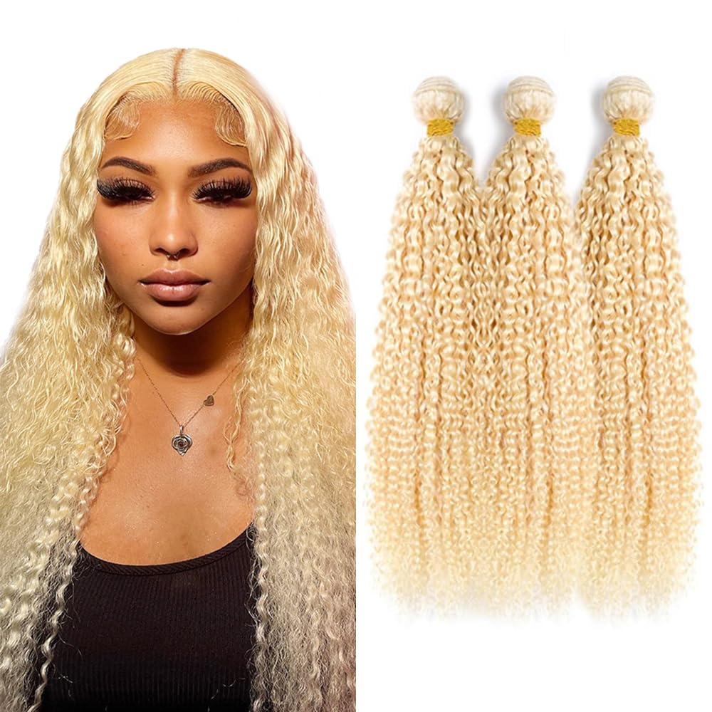 28 28 28 Inch Blonde Loose Wave Bundles 613 Curly Wave Bundle 613 Blonde Kinky Curly Human Hair 3 Bundles Brazilian Virgin Hair Extensions