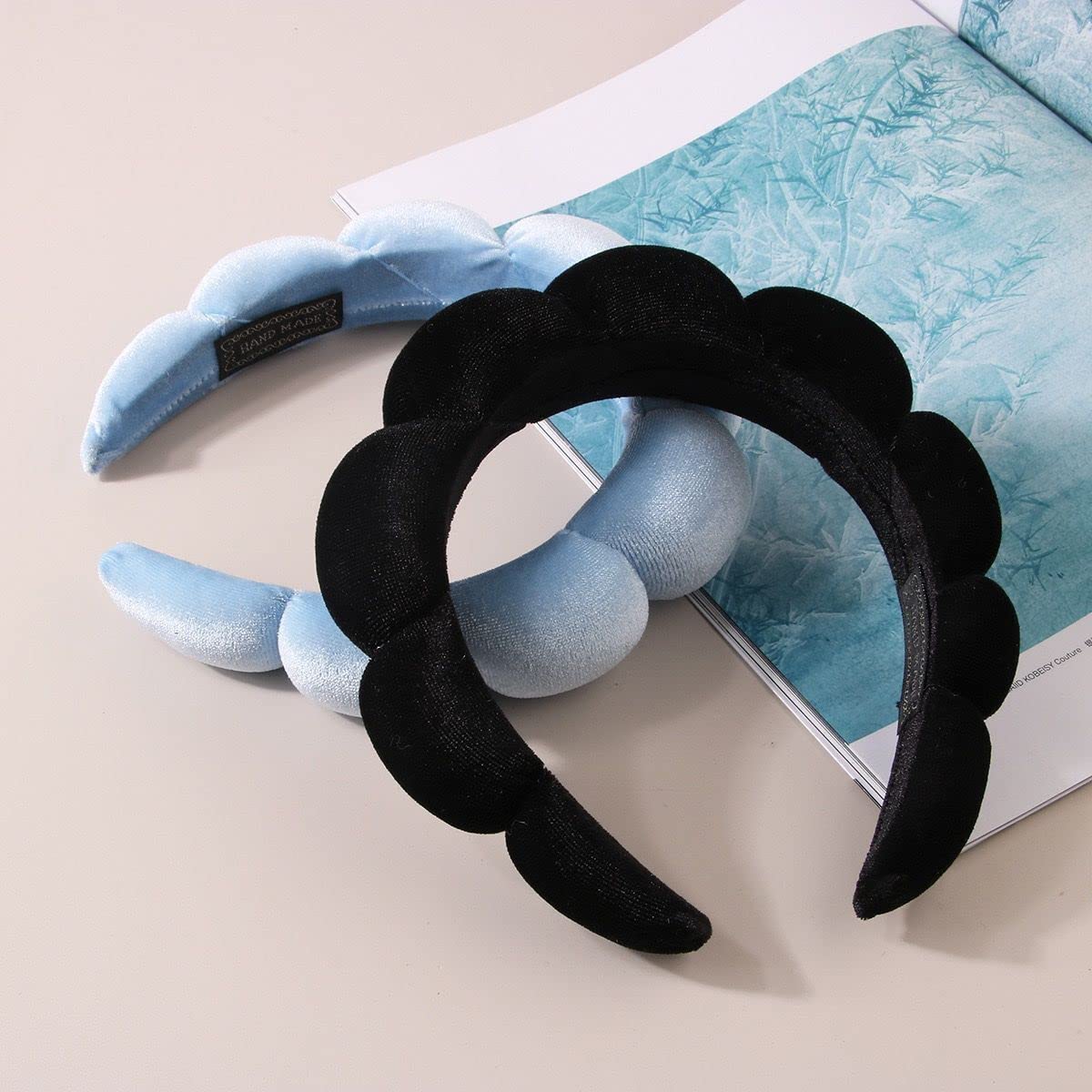 Luckybear Spa Headband - Velvet Makeup & Skincare Headband with Face Wash Wristbands | Black