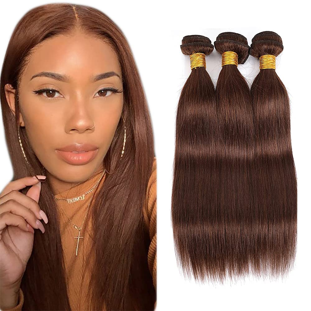 #4 Chocolate Brown Bundles Human Hair Straight Bundles 14 16 18 Inch 3 Bundles Brazilian Remy Hair 50 Grams/Bundle Unprocessed Virgin Hairs Dark Brown Straight Bundle Weaves Extensions