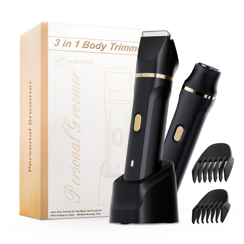 Bikini Trimmer for Women Painless, IPX7 Waterproof Rechargeable Electric Shaver Razors for Women, Pubic Hair Trimmer, Facial Hair Removal Cordless Ceramic Blade, Charge Dock, Gifts