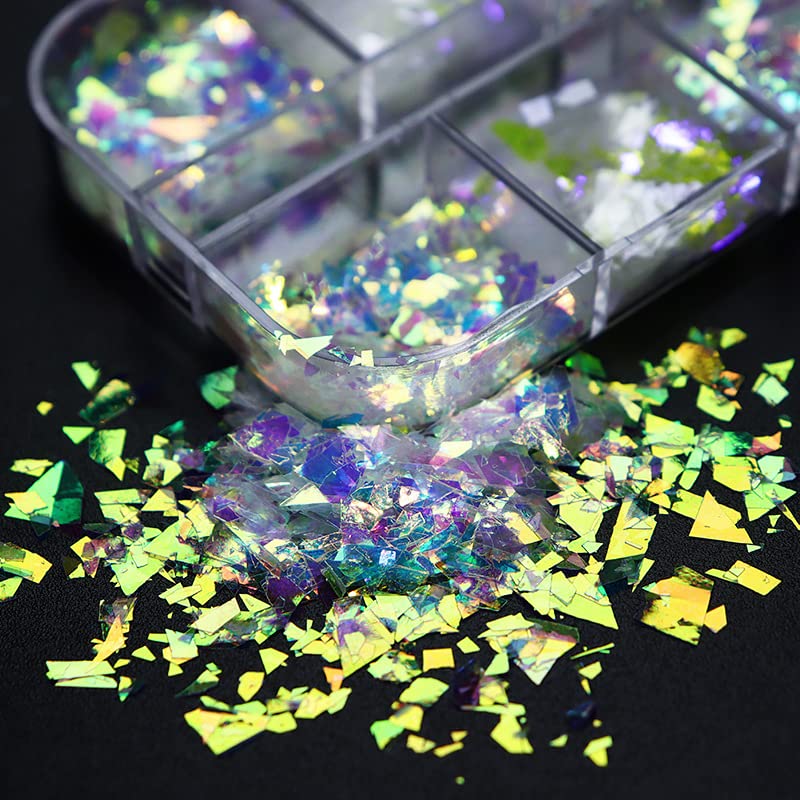 Holographic Mermaid Nail Art Glitter Flakes - 12 Grids by JMEOWIO