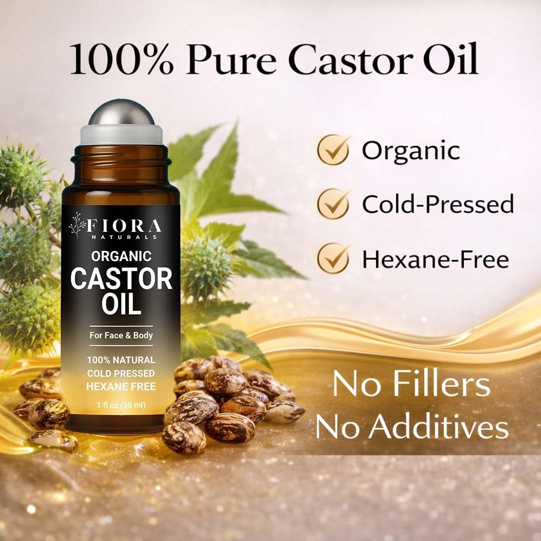 Organic Castor Oil Roll-On & Gua Sha Facial Tool Set - Metal Sculpting Tool for Jawline Lift & Puffiness Care