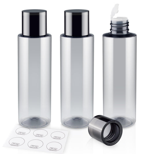 ZEJIA 150ML/5OZ Travel Size Toiletries, 3 Pack Travel Size Containers, Leak Proof Plastic Bottles for Shampoo, Lotion, Body Wash with 6pcs Labels