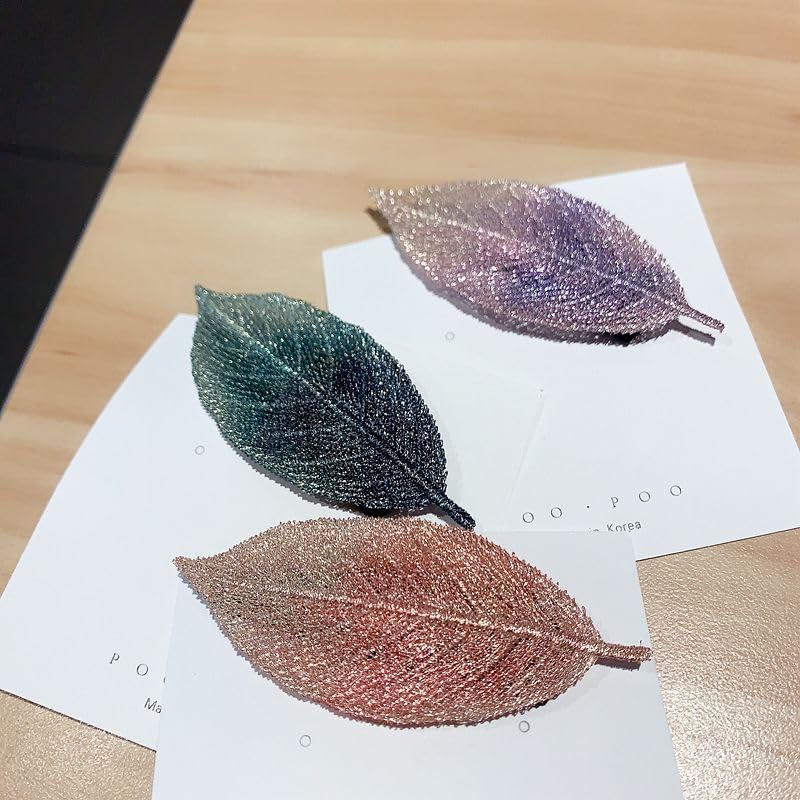 Elegant Leaf Hair Clips - 4 Pairs Embroidered Hairpins for Women