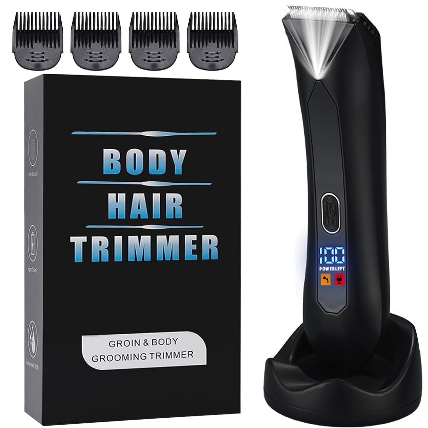 Sokadanch Men's Electric Body & Ball Hair Trimmer, 4-in-1 Ceramic Blade, Waterproof, Type C Charging, Black