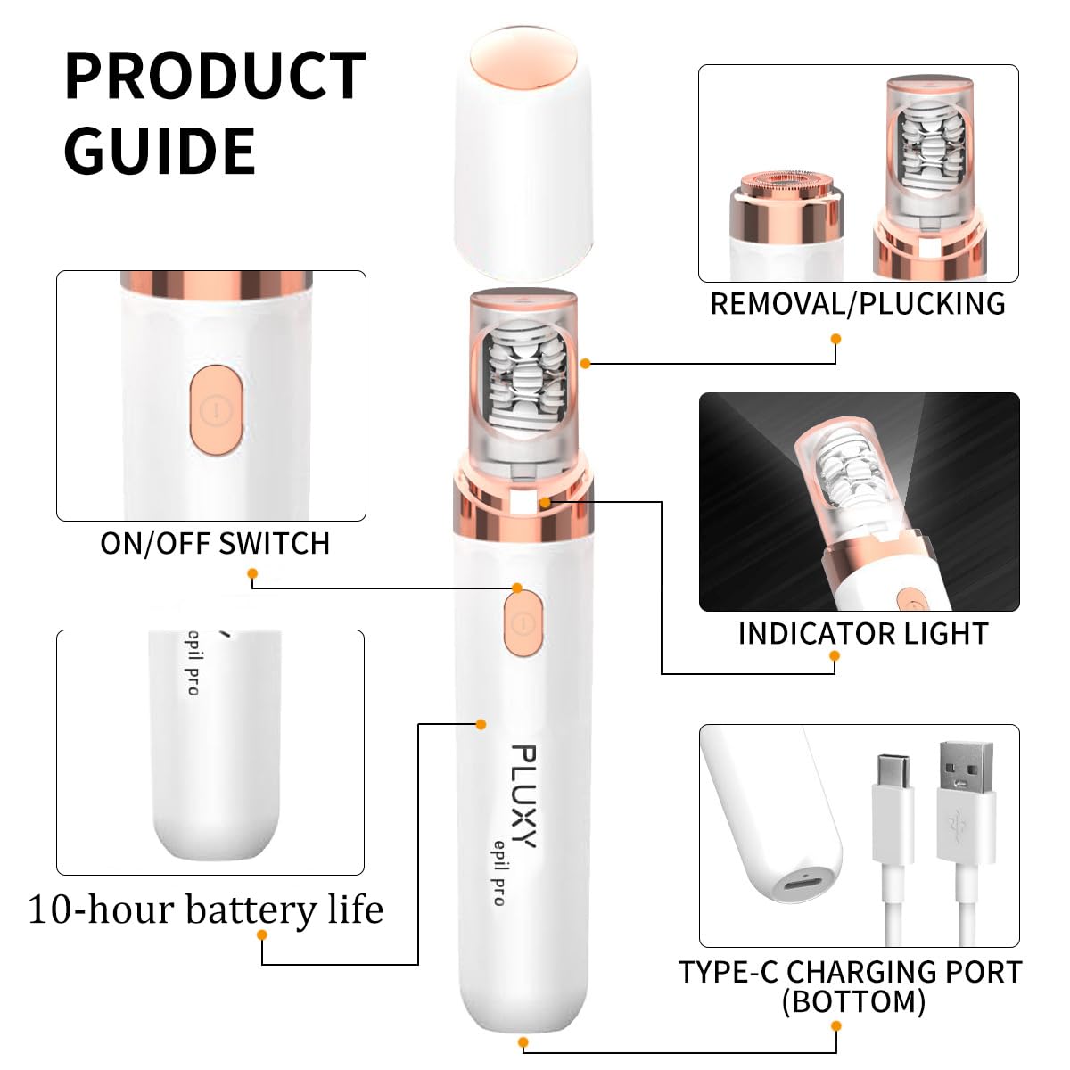Pluxy Epil Pro 3.0 Women Face Epilator, 2-in-1 Epilator & Trimmer, Cordless Rechargeable Hair Removal for Upper Lip, Chin, Bikini & Legs, Wet & Dry Use Portable with Smooth Skin Kit