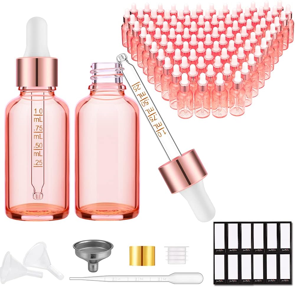 Glass Eye Dropper Bottles - 24 Pack 0.5oz Amber Leakproof Bottles with Golden Caps | Perfect for Essential Oils, Tinctures, Travel