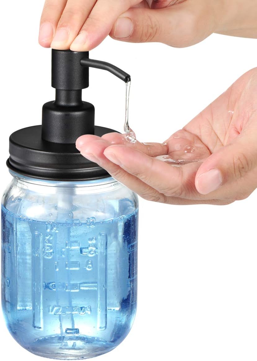 Mason Jar Liquid Soap Dispenser - 16oz Refillable Glass Pump | Black 2 Pack for Kitchen & Bathroom Decor