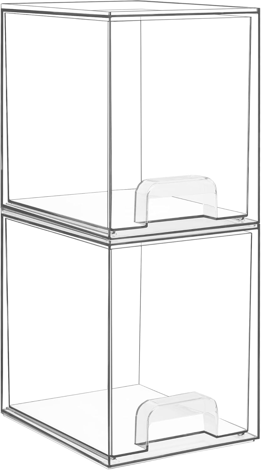 Clear Stackable Storage Drawers - 12.1''W Acrylic Organizers for Makeup, Cosmetics & Beauty Supplies | 2 Pack