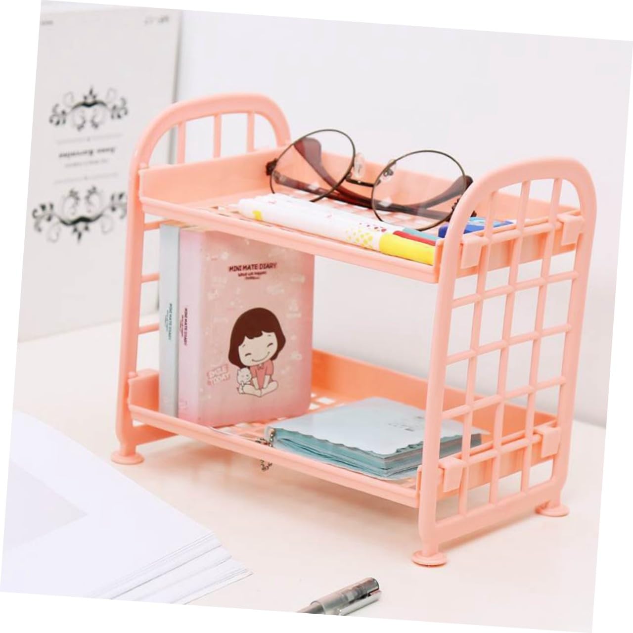 2 Layers Plastic Storage Rack Kitchen Storage Shelf Bathroom Organizer Countertop Rack Space-Saving Desktop Organizer for Home and Bathroom Use