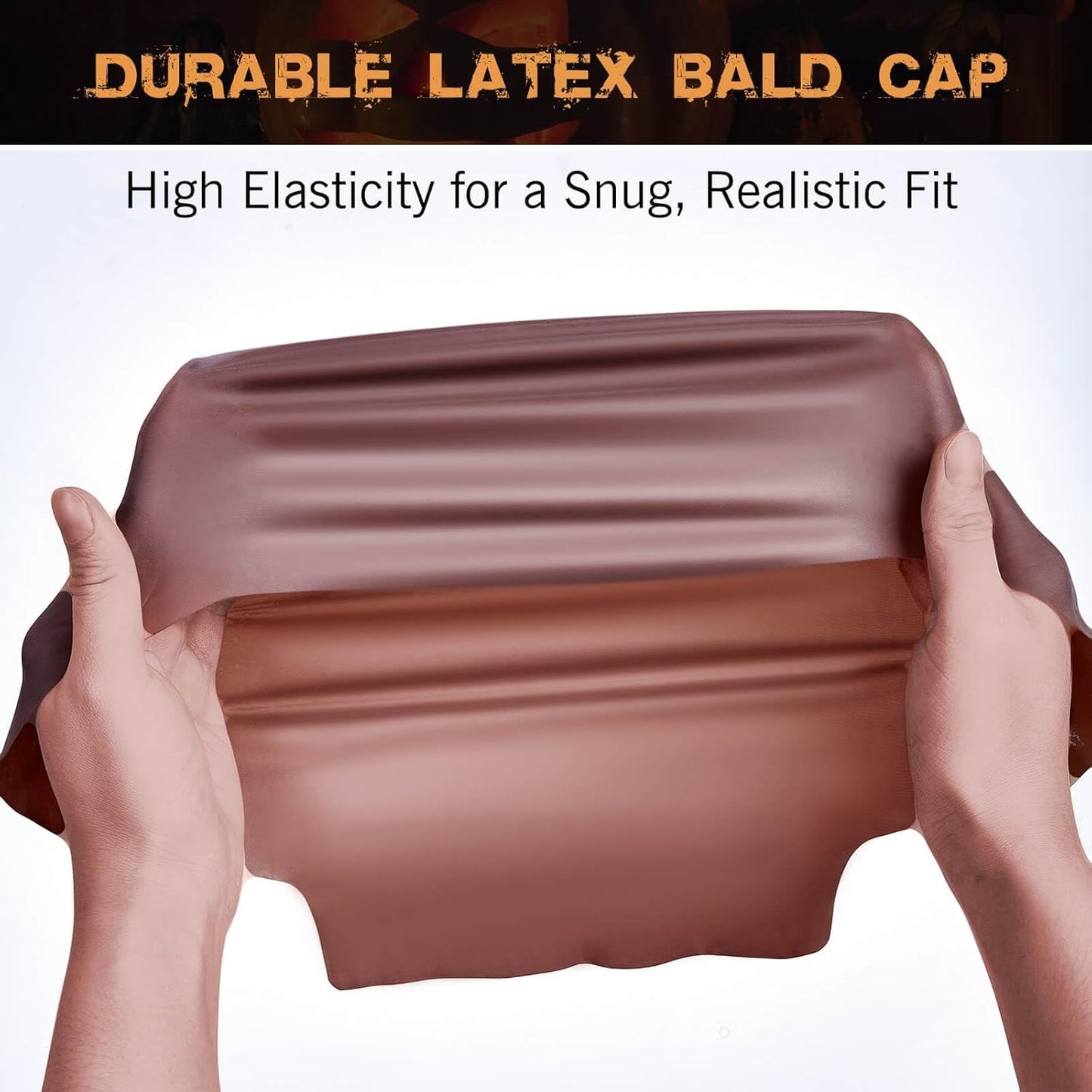 Dark Brown Bald Cap SFX Makeup Kit - Black Wig Cap with Water-Based Adhesive for Deep Skin Tones | Perfect for Halloween & Cosplay