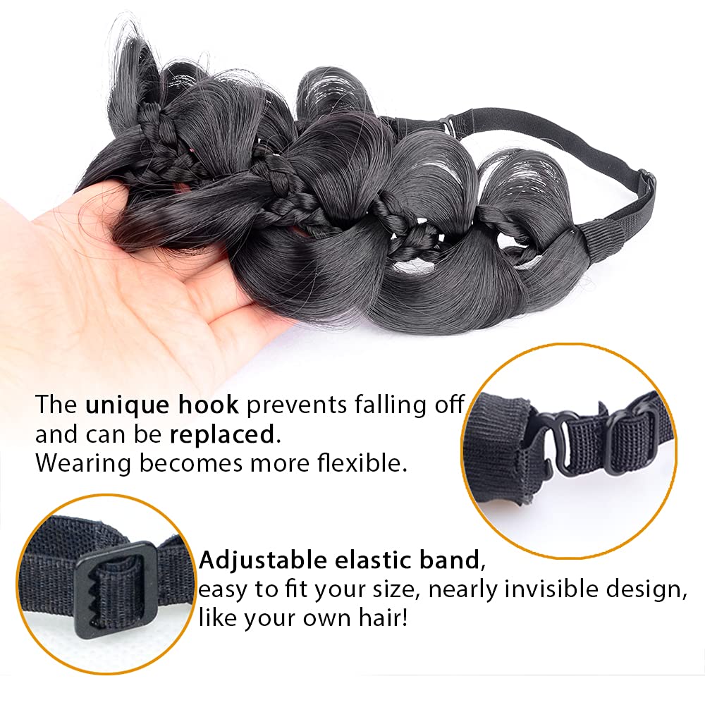 DIGUAN Kinky Synthetic Hair Braided Headband Wide Hairpiece Women Girl Beauty accessory (8-Natural Black)