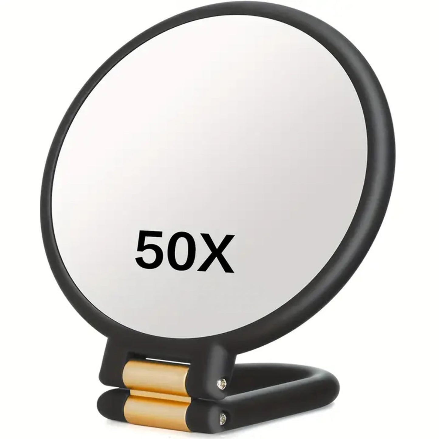Pineeseatile 50X Magnifying Mirror, Hand Mirror with Handle, Double Sided Handheld Mirrors, Foldable Travel Makeup Mirrors with 360°Rotation Pedestal for Precision Makeup, Black