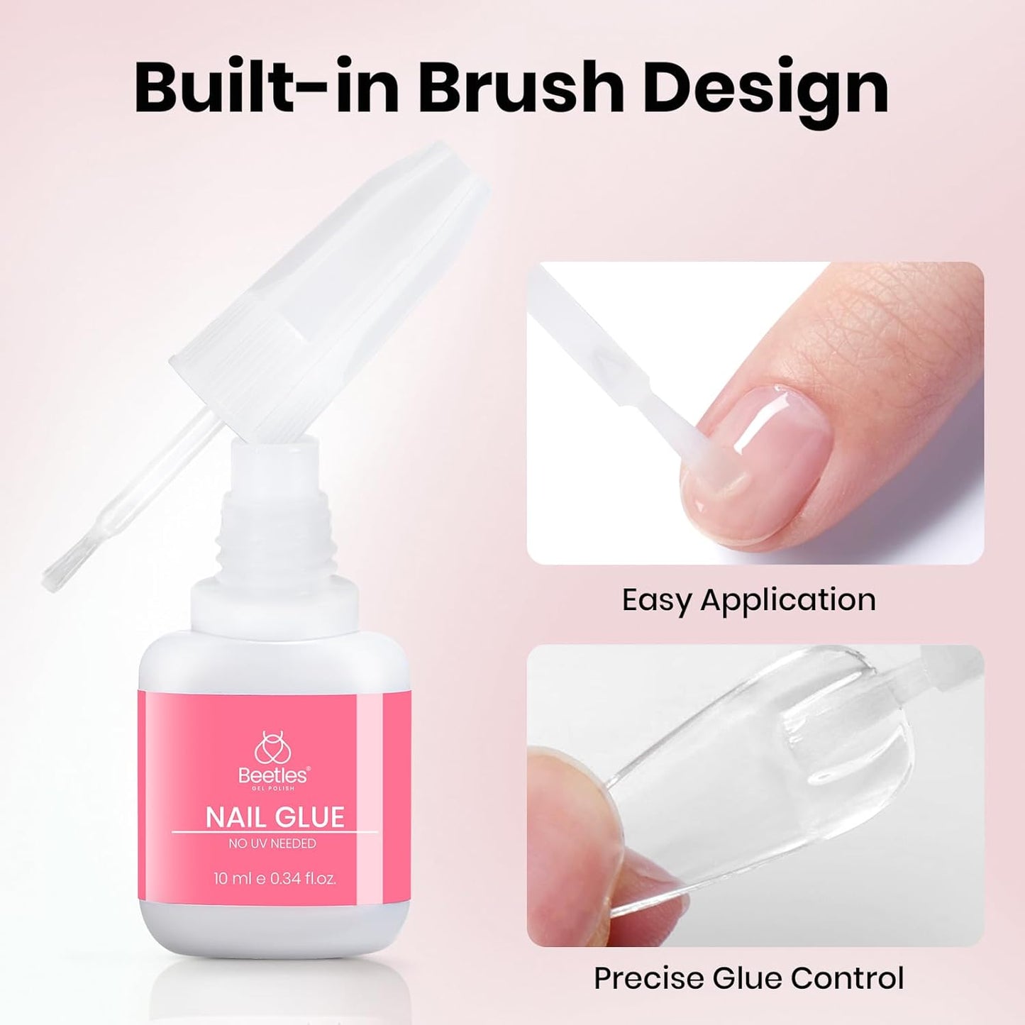 Beetles Press-On Nail Glue - Quick-Drying 10ml Brush-On Adhesive for Acrylic & Fake Nails | Long-Lasting Summer Manicure