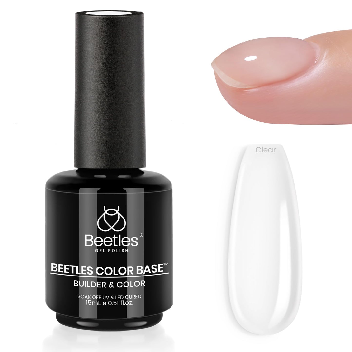 Beetles Rubber Base Gel, 15ml Clear Builder Nail Gel Polish, 1 Bottle Soak Off UV LED Color Base for Nail Strengthening, Thickening and Sculpting, Long Lasting DIY Manicure for Weak Nails
