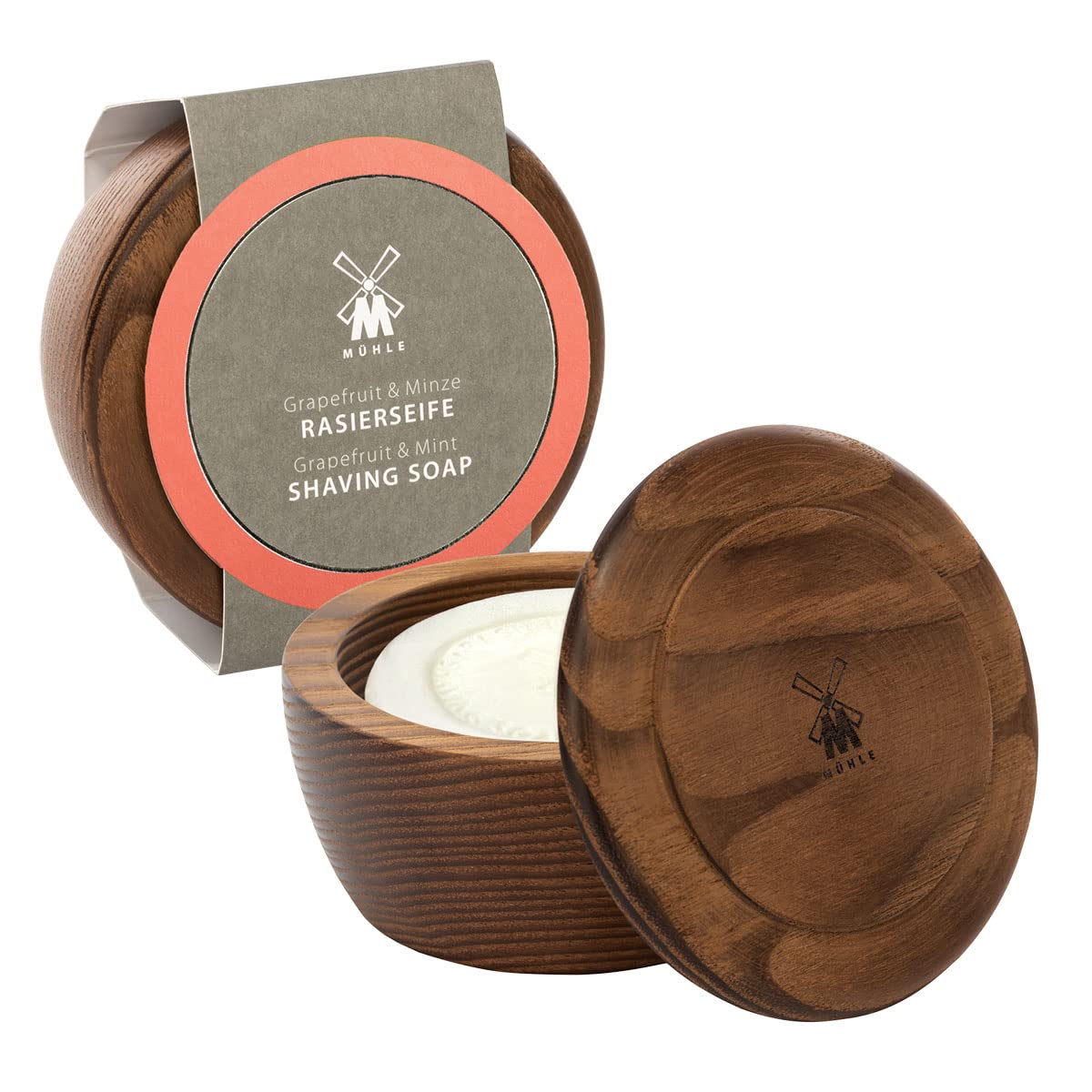 MÜHLE Wooden Bowl With Grapefruit & Mint Shaving Soap, 65 Grams – Shave Soap for Men, Rich & Light Soap Formula, Nurturing Solid Shave Soap Lather, Cooling Effect On Skin