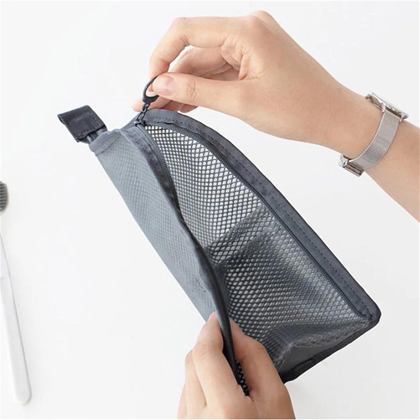 Portable Mesh Toiletry Bag - Lightweight Clear Hanging Organizer for Travel | EVA Cosmetic Storage (White)