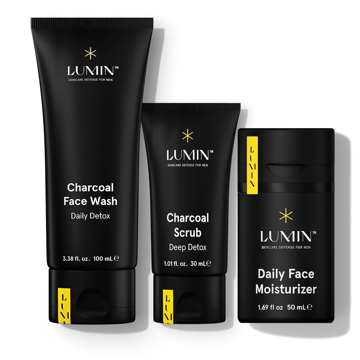 Lumin Men's Skincare Kit - Smooth Operator Detox with Charcoal Face Wash, Scrub & Moisturizer | Two Month Supply