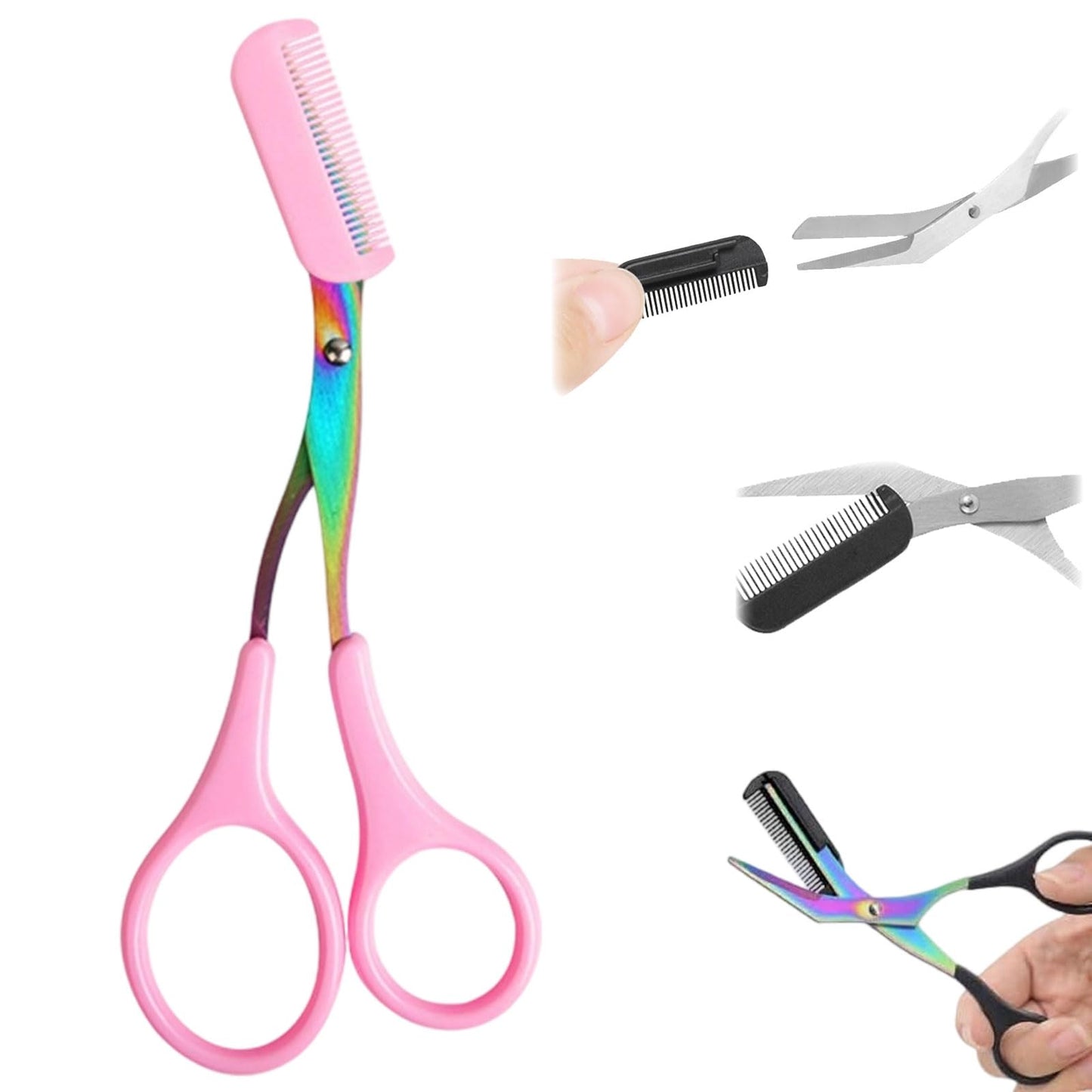 Eyebrow Trimmer Scissor for Women Men, 2025 New 2 in 1 Professional Eyebrow Scissors with Comb, Eyebrow Cutter Hair Removal Eyebrow Scissors Makeup Tool (Pink)