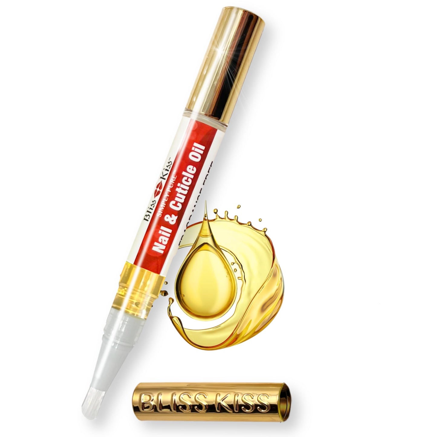 Bliss Kiss Fragrance Free Nail Oil Cuticle Pen with Vitamin E & Jojoba - Nail Strengthener Nail Growth Serum for Brittle Peeling Breaking Thin Nails