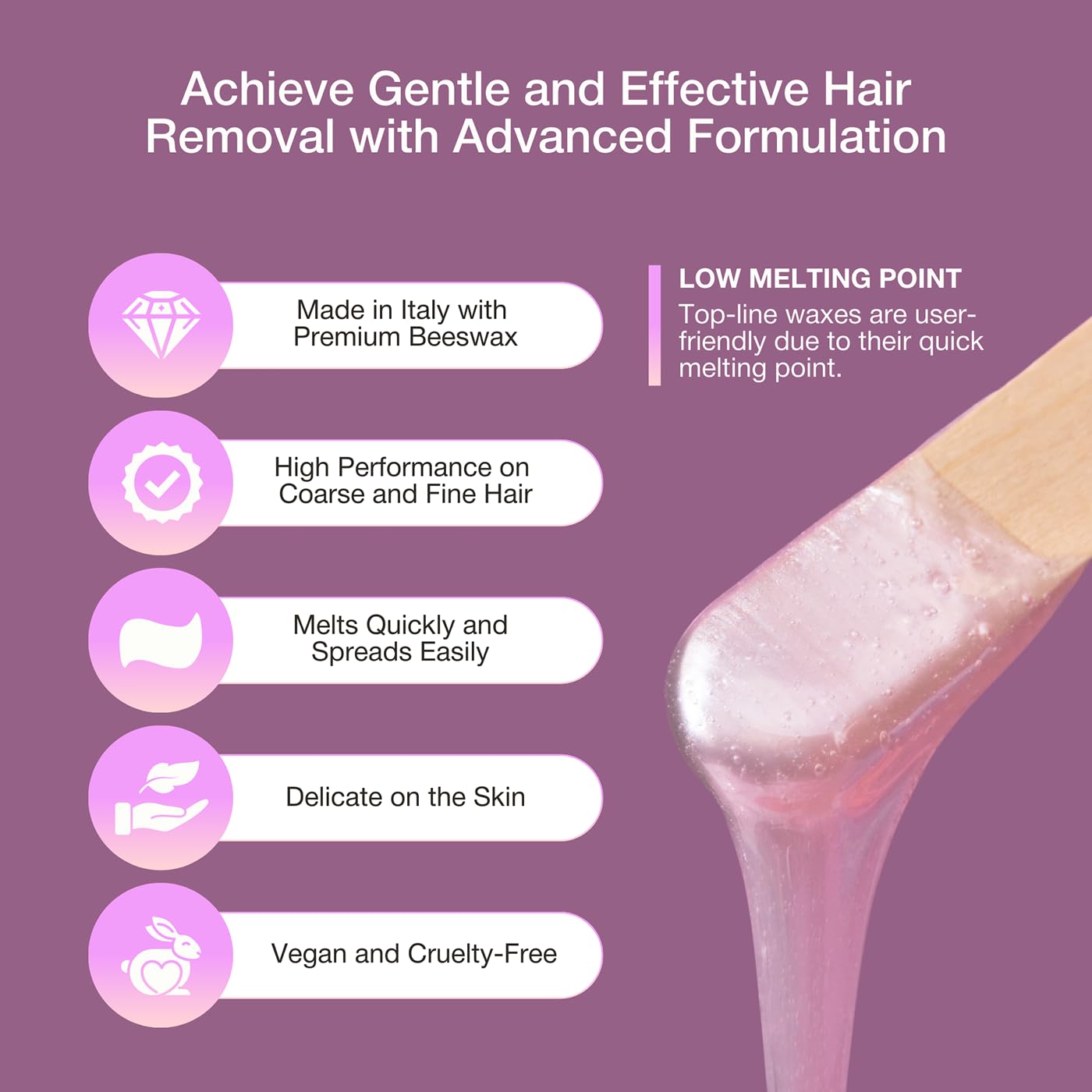 Curacoro Italian Wax Beans - 200g Hard Wax Beads for Full Body Hair Removal on Face, Body, Brazilian, Bikini, Legs, Underarms, Skin-Friendly Waxing Beads for Women & Men, Made in Italy (Mauve Jasmine)