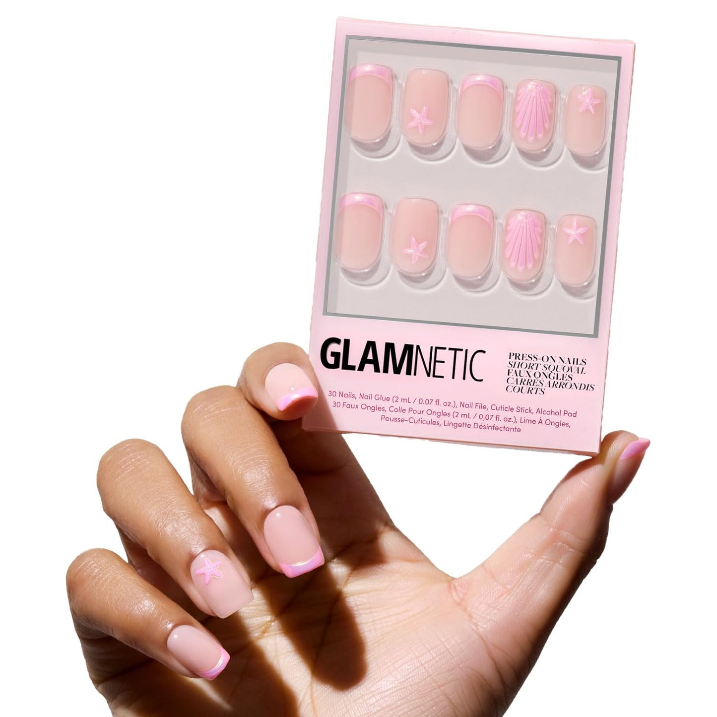 Glamnetic Press On Nails - Into Blue | Glazed Short Oval Fake Nails with Periwinkle French Tips | 30 Nail Kit with Glue, 15 Sizes