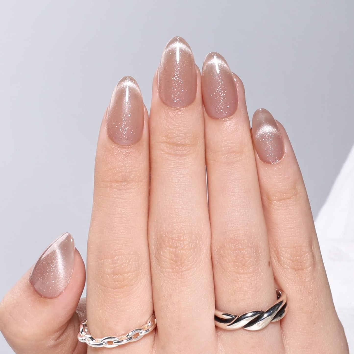 Red Cat Eye Press On Nails - Almond Short Reusable Fake Nails | 32pcs in 16 Sizes, Garnet Color