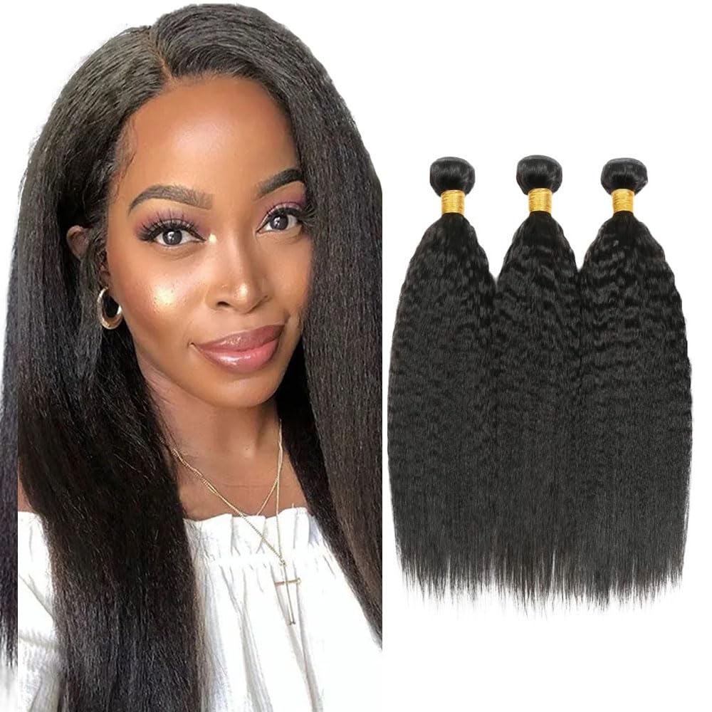 26 28 30 Inch Yaki Straight Human Hair Bundles #1B Bundle Yaki Human Hair Bundles Unprocessed Virgin Natural Black Color Bundle 150g
