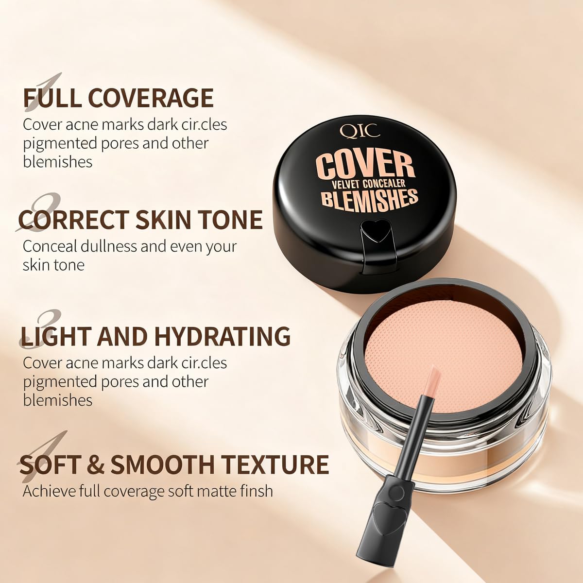 Full Coverage Under Eye Concealer - Waterproof Makeup for Dark Circles & Blemishes | Deep Skin Tone, 0.21 Oz