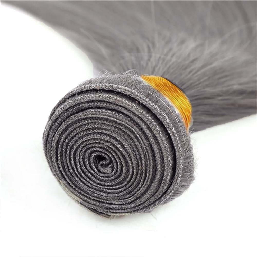 24 26 28 Inch Gray Bundles Straight 3 Bundles Human Hair Brazilian Remy Hair 50 Grams/Bundle 10A Grade Unprocessed Virgin Hairs Silver Grey Color Straight Bundle Weaves Extensions