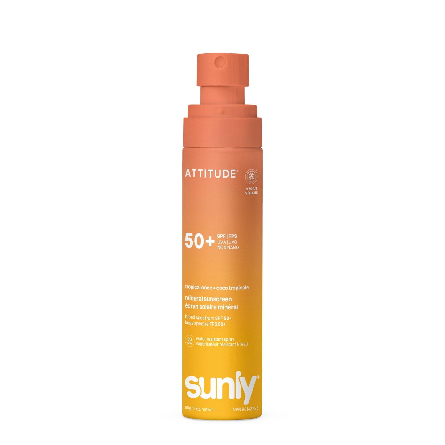 ATTITUDE Mineral Sunscreen Lightweight Lotion SPF 50, Broad Spectrum Zinc Oxide, EWG Verified, Non-Nano, Water-Resistant, Non-Greasy for Face & Body, Tropical Coco Scent, 3 Oz