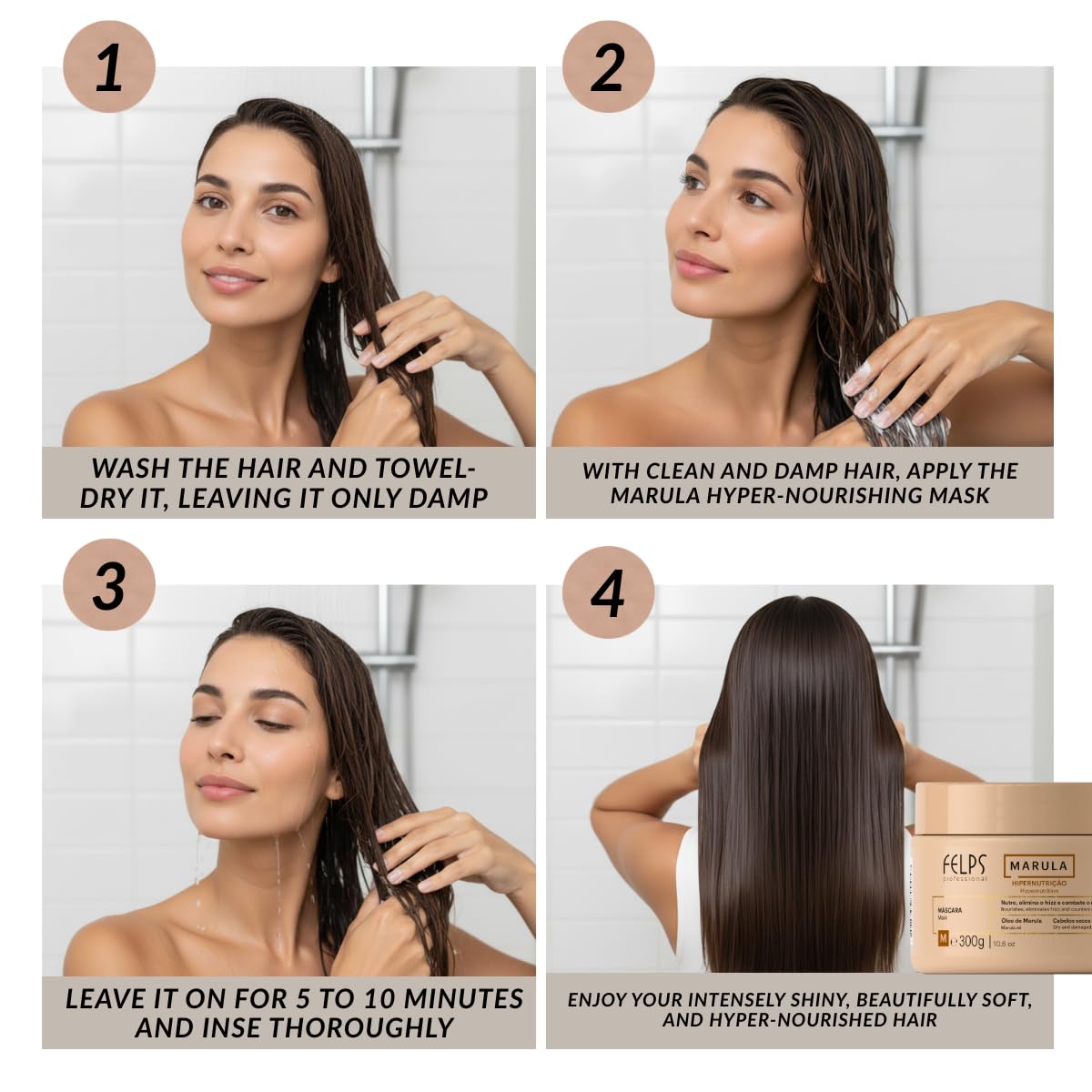 Kit Felps Professional Omega Zero Nanoplastia Brazilian Keratin Hair Straightening Treatment 1L with Marula Hyper-Nourishing Hair Mask 300g, Formaldehyde Free