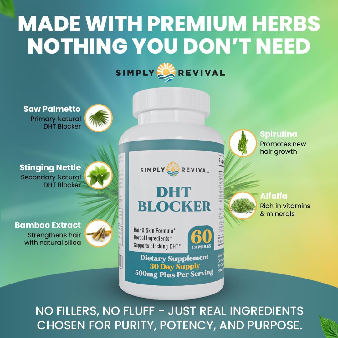 DHT Blocker Supplement for Hair Growth | Saw Palmetto & Herbal Blend - 60 Capsules for Men & Women