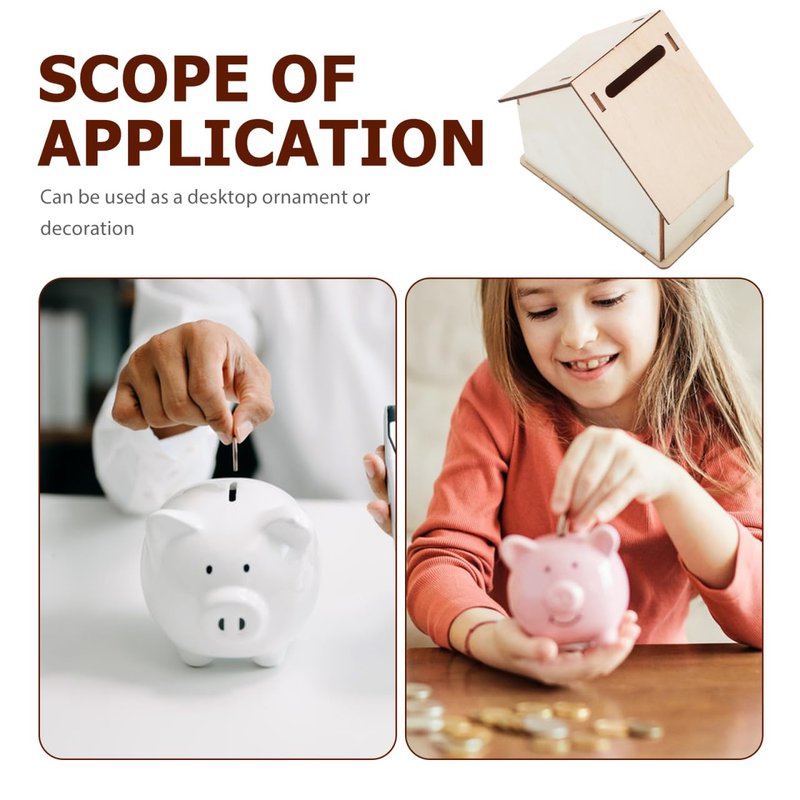Angoily 15-Piece DIY Wooden House Piggy Bank Set Unfinished Wood Coin Bank for Kids Craft Painting Savings Container 4.13X6.49X3.93In