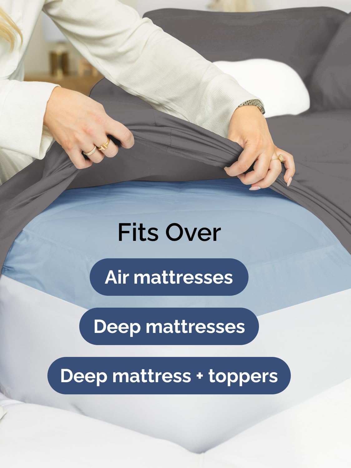 Extra Deep Queen Sheet Set - 6 Piece Cooling Breathable Bedding | Soft, Wrinkle-Free, Grey